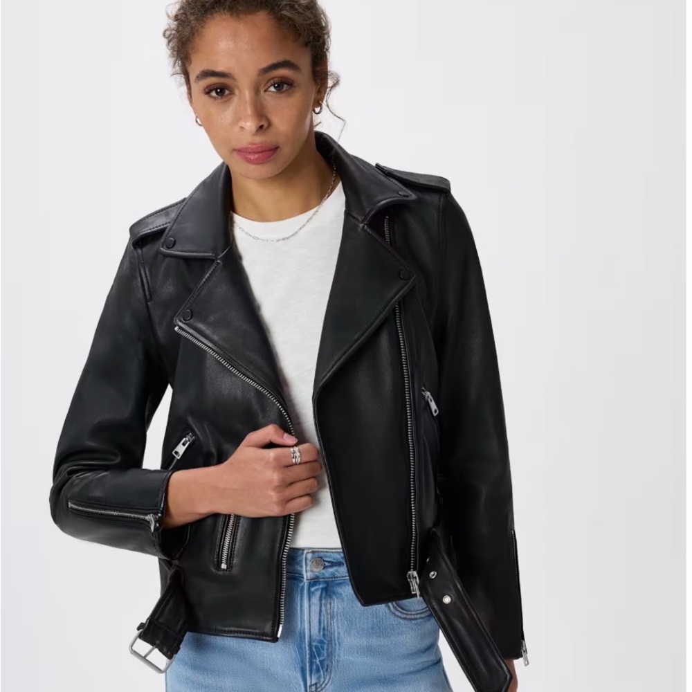 Quince Black Leather Moto Jacket